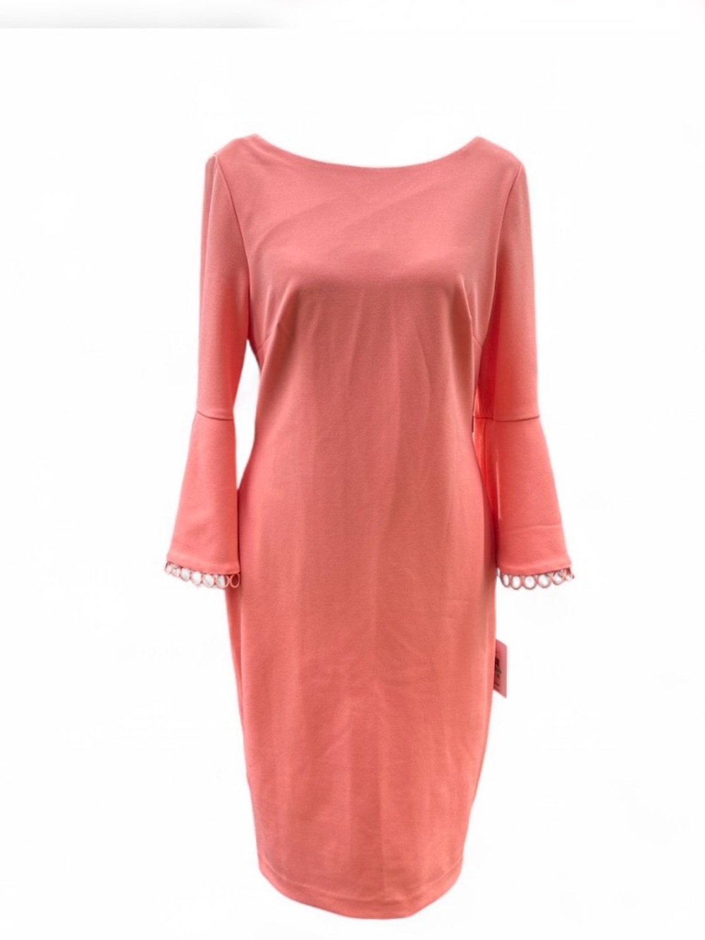 Calvin Klein Coral Long-Sleeve Sheath Dress 8, W/Ring-Trim Cuffs Back Zipper NWT